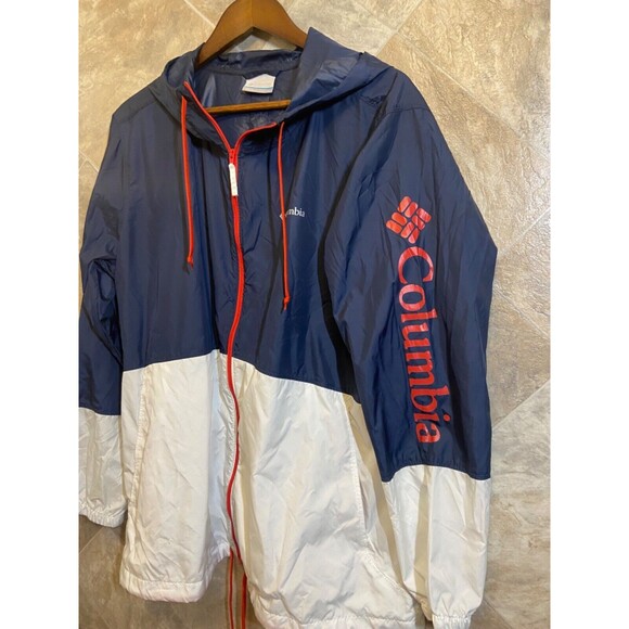 Columbia Women's Jacket Sz 1X Blue White Hooded Logo Flash Forward Windbreaker - Picture 6 of 15